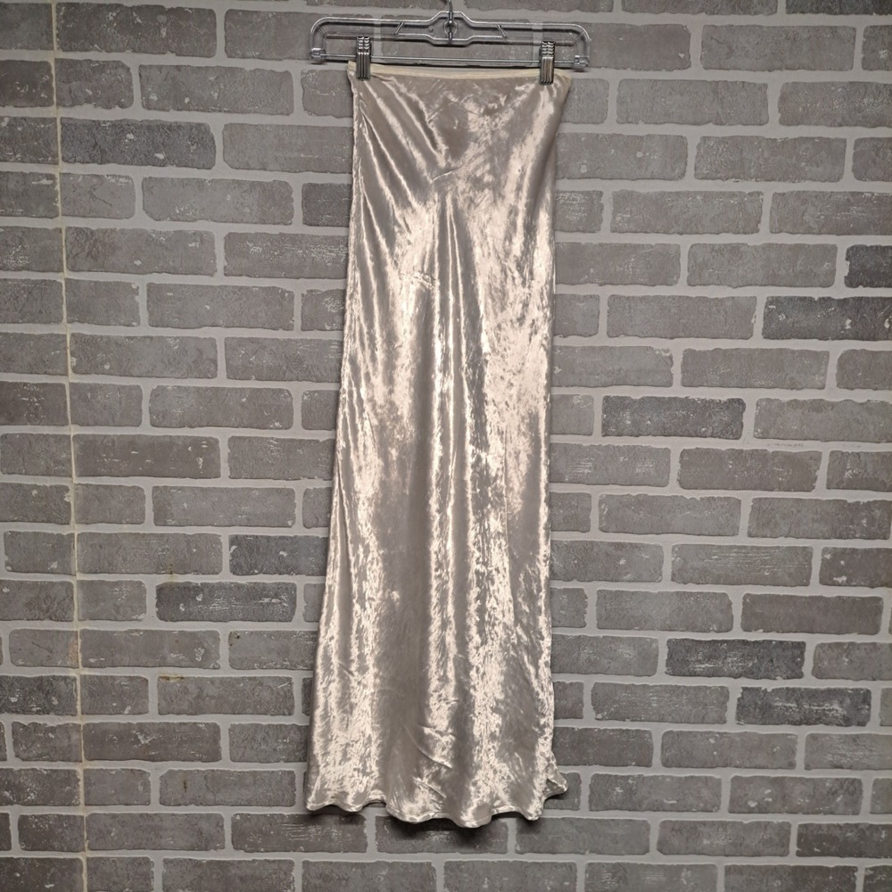 Cult Gaia Womens White Satin Velvet Waist Elastic Midi‎ Pencil Skirt Size XS